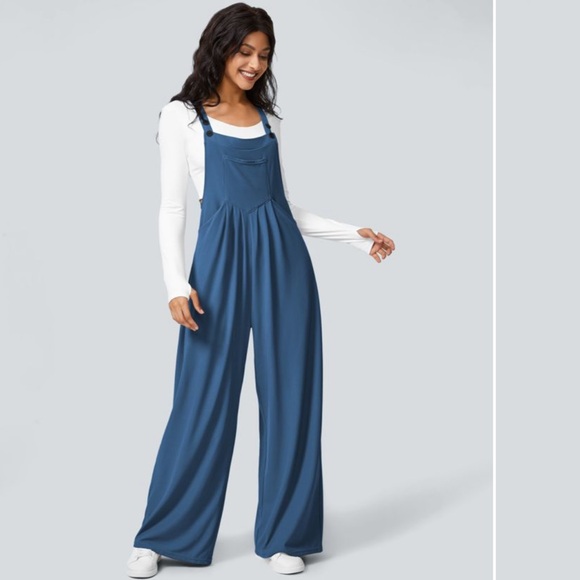 HALARA Pants - Reserved 
Halara Blue wide leg Overalls jumpsuit Adjustable Strap Button